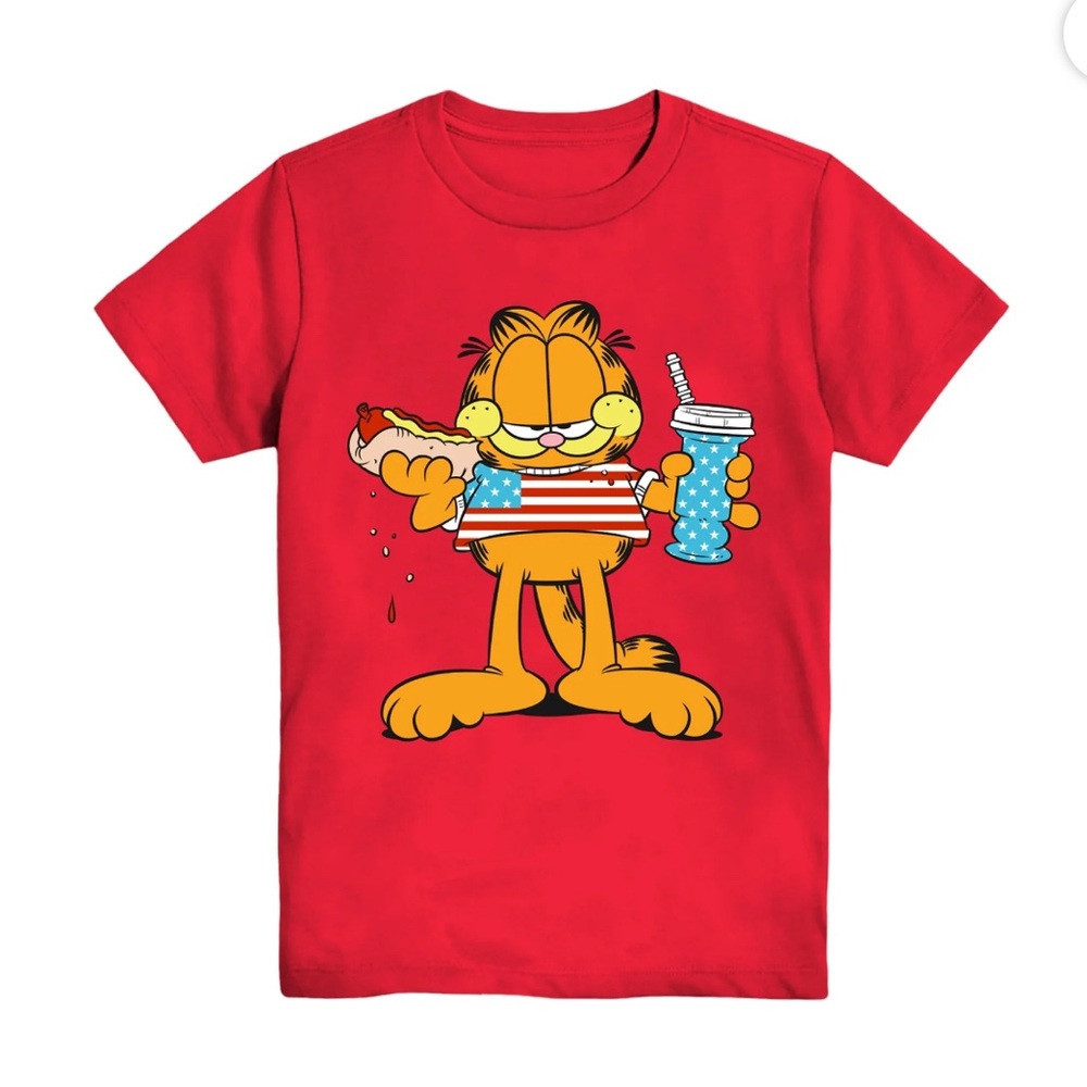 Garfield Boys American Cat Crewneck Graphic Tee with Short Sleeves, XL 14/16